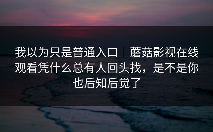 我以为只是普通入口｜蘑菇影视在线观看凭什么总有人回头找，是不是你也后知后觉了