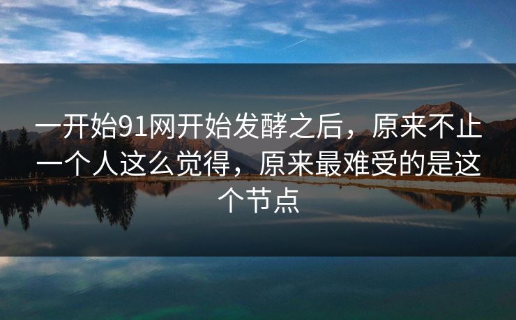 一开始91网开始发酵之后，原来不止一个人这么觉得，原来最难受的是这个节点