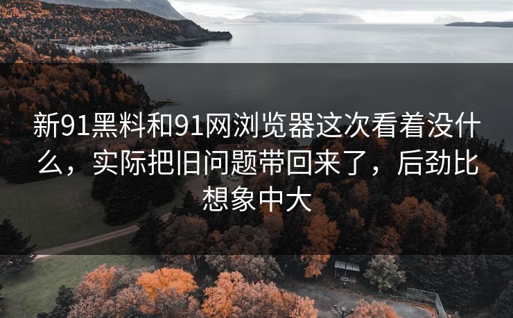 新91黑料和91网浏览器这次看着没什么，实际把旧问题带回来了，后劲比想象中大