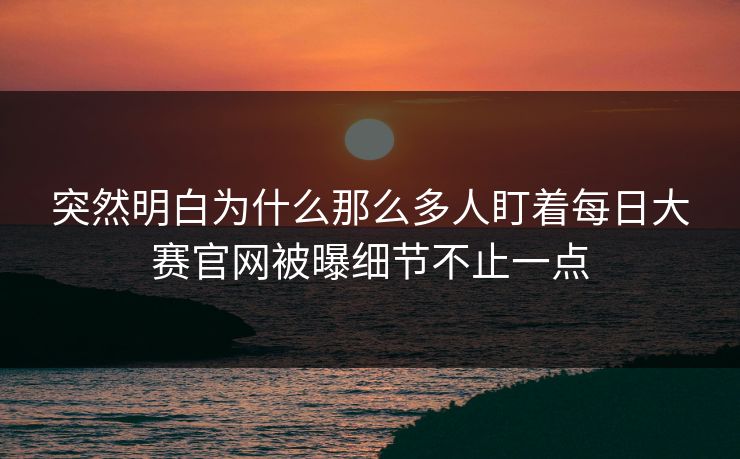 突然明白为什么那么多人盯着每日大赛官网被曝细节不止一点