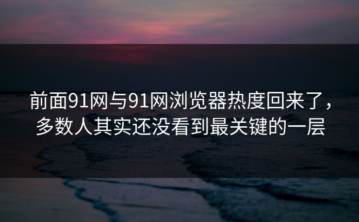前面91网与91网浏览器热度回来了，多数人其实还没看到最关键的一层