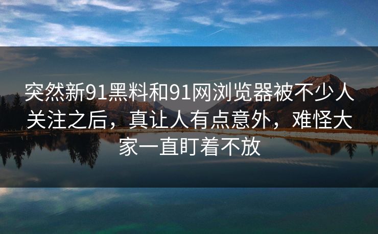 突然新91黑料和91网浏览器被不少人关注之后，真让人有点意外，难怪大家一直盯着不放