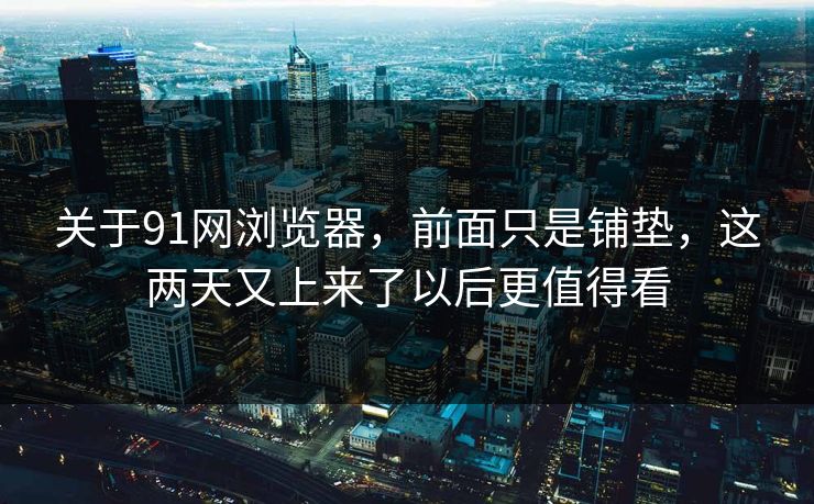 关于91网浏览器，前面只是铺垫，这两天又上来了以后更值得看
